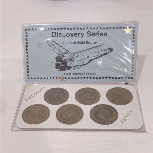 Discovery Series Antiqued 6 Solid Bronze Coins NASA Space Shuttle - Picture 1 of 9